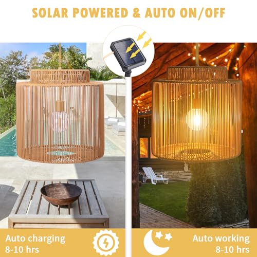 Solar Pendant Light Outdoor Hanging Lantern Solar Outdoor Chandelier with Remote Dimmable Waterproof Lantern Chandelier for Porch Patio Gazebo Garden Yard Decoration - Image 6