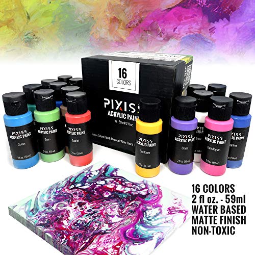 Floetrol For Acrylic Paint Pouring Kit, Flotrol Acrylic Pour Medium Additive, 16 Acrylic Pouring Paints, 20 Pixiss Wood Mixing Sticks #TOP2