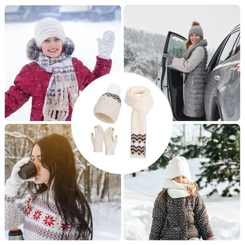 Gorro de invierno para mujer de punto grueso con bufanda y guantes de alta densidad 4