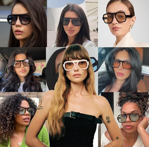 Mirkcittle Trendy Square Aviator Sunglasses for Women Men Retro Flat Top Frame Classic Stylish Designer Sun Glasses2