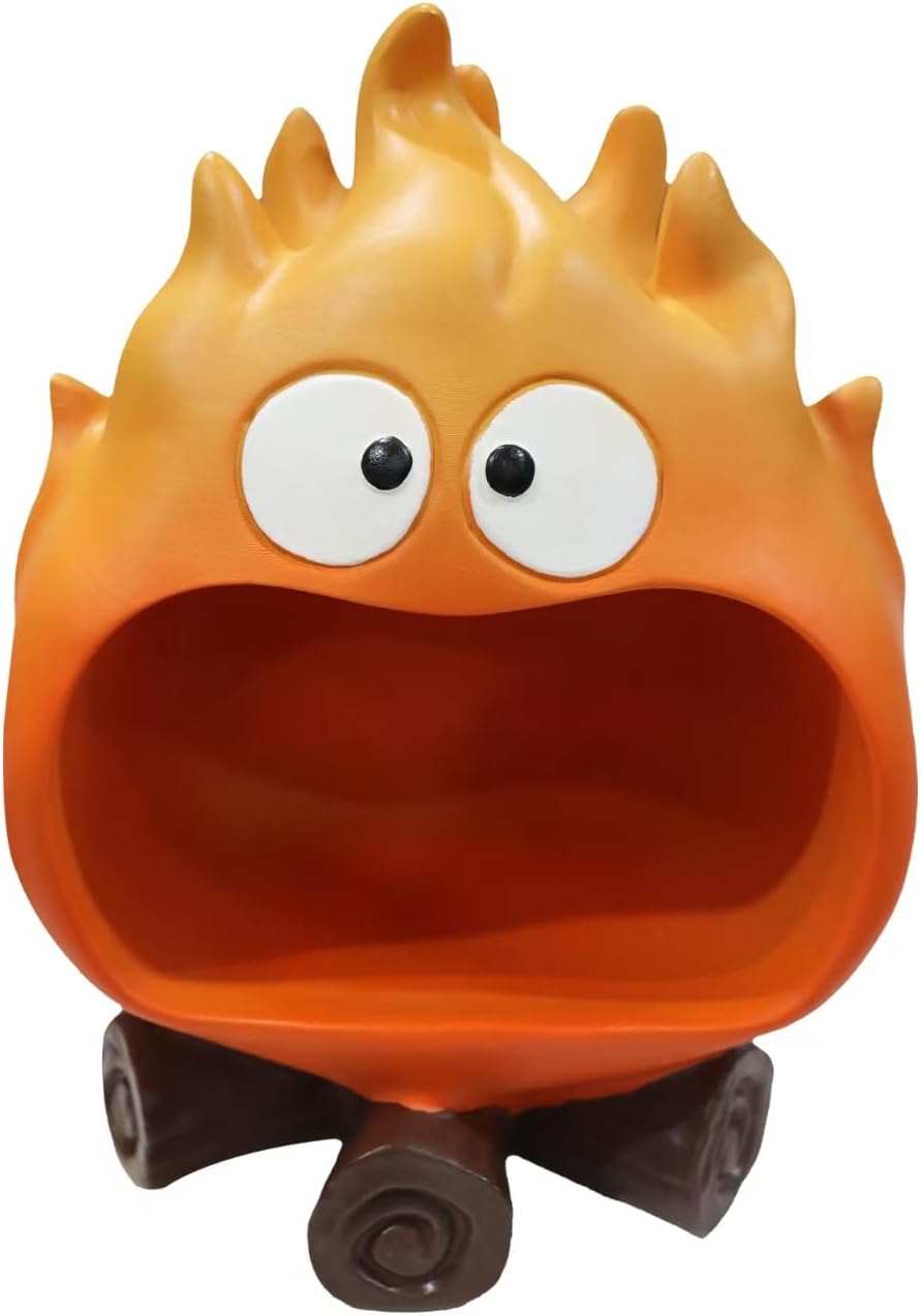 Dosker Funny Resin Flame Statue with Candy Dish & Key Dish, Entryway Table Candy Bowl Decor (Orange)
