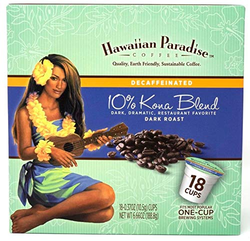 Hawaiian Paradise Coffee 10% Kona Dark Roast Decaffeinated 18 Count
