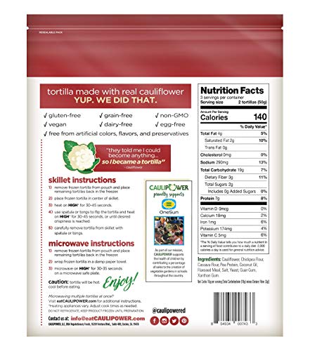 CAULIPOWER Grain-free Cauliflower Tortillas | Certified Gluten-Free | Non-Gmo | Frozen | 24 Pack - Thumbnail 2