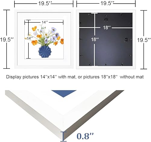 Miniatura 6 de THREELOVE Marco blanco de 18 x 18 pulgadas, para exhibir fotos de 14 x 14 pulgadas con paspartú o 18 x 18 pulgadas sin paspartú, marco de fotos para