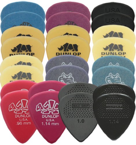 Dunlop Tortex Lot de 26 médiators en nylon Ultex Gator Delrin Max Grip dans une boîte Dirty Riffs - Les Beatles, Paul McCartney, John Lennon, RIngo Starr, George Harrison Dunlop Tortex Lot de 26 médiators en nylon Ultex Gator Delrin Max Grip dans une boîte Dirty Riffs