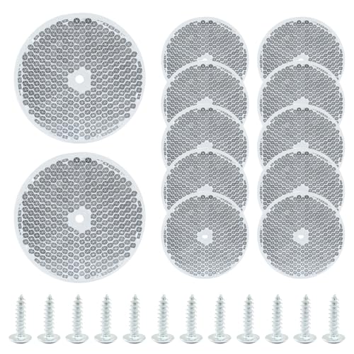 Image of 12 Pack White Round Reflector, Front Reflector with Mounting Screw, Safety Reflectors for Driveway, Trailer, Posts