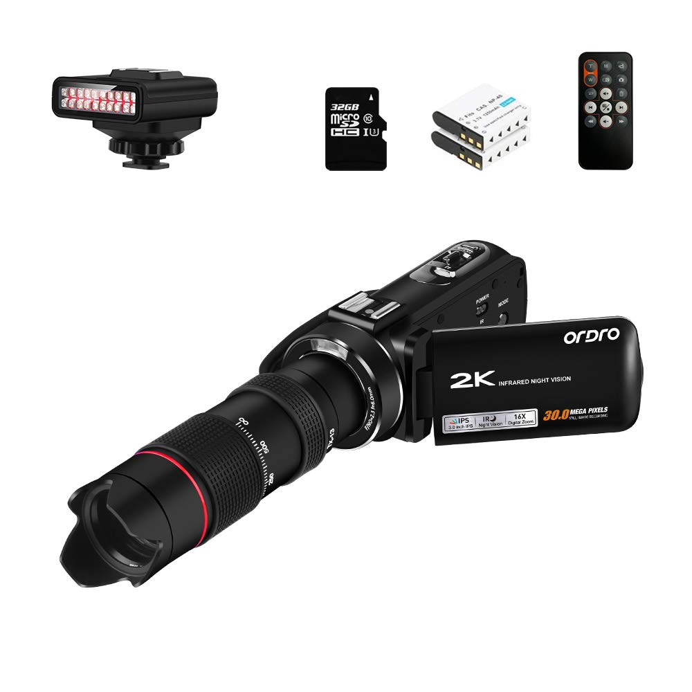 ORDRO Camcorder 2K Video Camera FHD 1080P 3.0''IPS Touch Screen IR Night Vision Vlogging Camera Reco