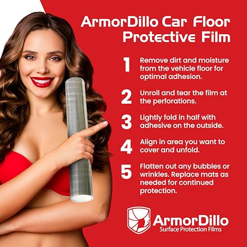 ArmorDillo Clear Plastic Film, car Interior, Floor mats,Protective, Multiple uses- 1 Roll, 24" x 200'| Automotive Carpet Protection Adhesive for Car Detailing, Service Shops, Disposable Floor Covers