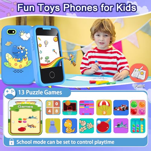 Image of Kids Phone Toy for Boys Girls, Touchscreen Phone with Camera, Music, Games | Children Toy Phone with Video Recording, 8GB Card, Portable Learning Toddler Phone for Ages 3-8 Kids Christmas Birthday Gift