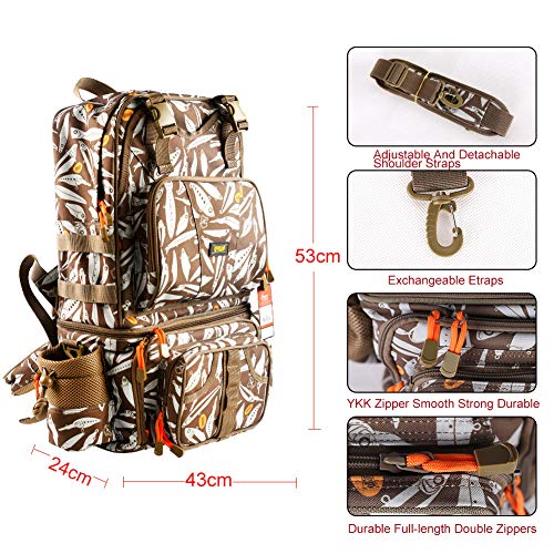 Kingdom Fishing Bag Multifunctional Fishing Backpack Tackle Bag Detachable Combination Lure Backpacks Fishing Gear Storage Shoulder Handbags with Phone Bag (khaki)