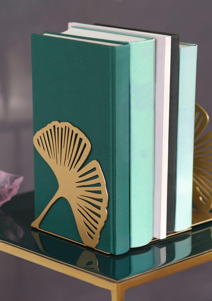 Moses. libri_x Gingko Set de Soportes para Libros 2 Piezas, Metal Dorado, Corte de Calado