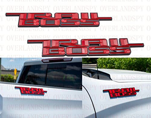 Image of SSDD 2pcs 2019-2021 Trail Boss Emblems 3D Badge Side Nameplate Decal Replacement for Chevy Silverado 1500 HD 2500 HD (Red), CH-Trail