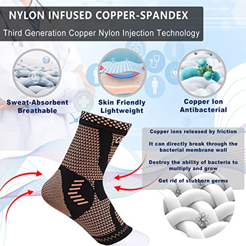 LISEPWU Copper Ankle Brace, Copper Infused Ankle Support Compression Sleeve for Men & Women, for Foot Pain Relief, Sprained Recovery, Achilles Tendonitis, Daytime or Night Use(L)