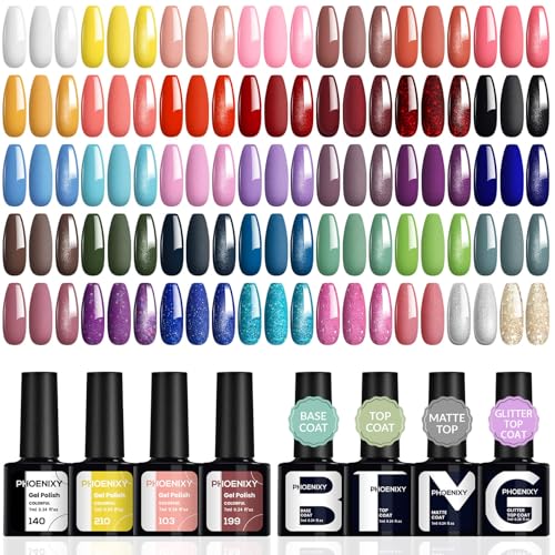 Phoenixy Esmaltes Semipermanentes para Uñas 36 Colores U V/LED Pintauñas Semipermanentes con Base Coat Top Coat Brillante y Mate Kit de Uñas Semipermanentes