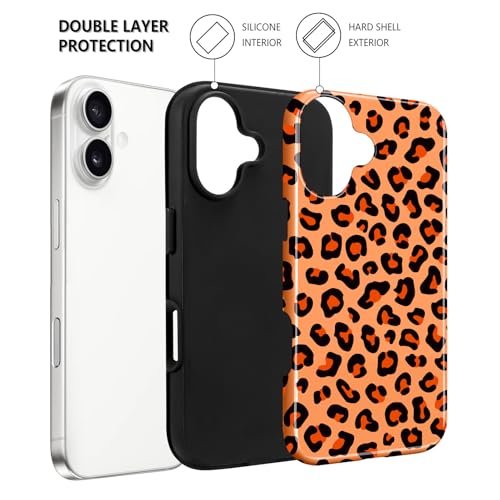 Image of Magnetic for iPhone 17 Case for Women Men, Orange Leopard | Cute Cheetah Pattern Design [Compatible with MagSafe] 2-Layer Hybrid Shockproof Glossy Protective Cover