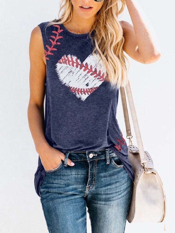 Baseball Tank Tops Women Baseball Heart Print Shirt Funny Play Ball Tank Casual Sleeveless Vest Summer Graphic Tee Top2
