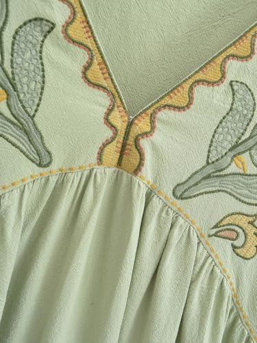 Image of Joiemont Womens Oversized Floral Embroidered Long Dress with V-Neck and 3 /4 Sleeves Vintage Embroidery Babydoll Dress