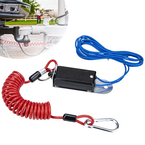 Trailer Breakaway Switch, with 4 FT Coiled Trailer Brake Away Cable, Trailers Breakaway Kit with Pull Pin Steel Spring Towing Wire, Trailers Emergency Brake Cable for RV Travel Trailers Towing