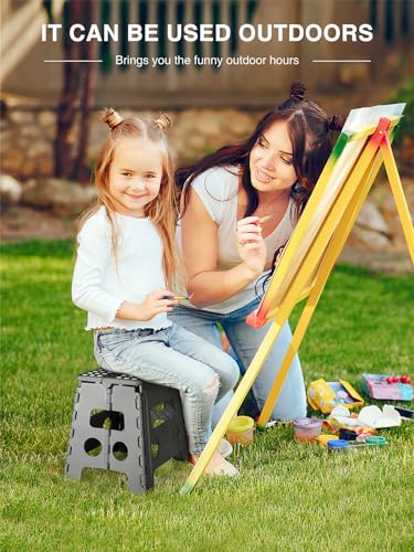 HOUSE DAY 33cm Tritthocker Klappbar - Grau Faltbarer Hocker Tritthocker Tragbarer Klapphocker Faltbar Tritt Klappbar Falthocker Faltbar Klappstuhl Fußhocker falthocker bis 136kg für Erwachsenen