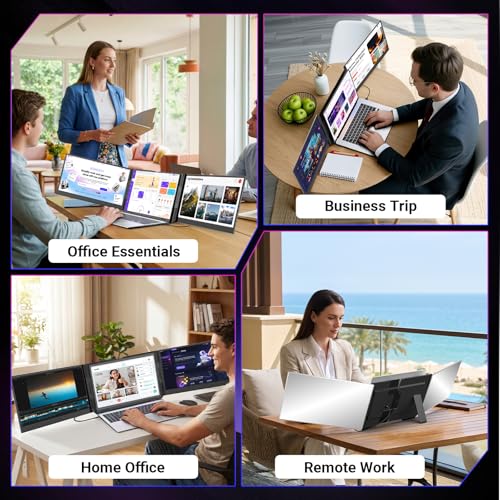 Image of 15.6 inch One-Cable Laptop Screen Extender, Ultra-Thin 1080P FHD Triple Portable Monitor, Travel Monitor for 13-17.3 inch Laptop, USB-C /USB-A Connection, Dual Monitor for Mac /Windows /Android(Driver Required)