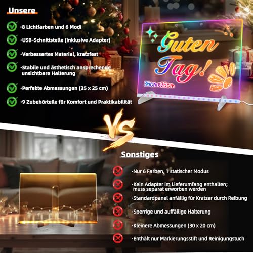 LED Zeichenbrett Kinder, Kreatives Lernspielzeug für Mädchen Jungen 4-8 Jahre, Leuchttafel mit 8 Farben & 6 Lichtmodi, Wiederverwendbare Maltafel mit Neon Stiften, Geschenk für Kinder