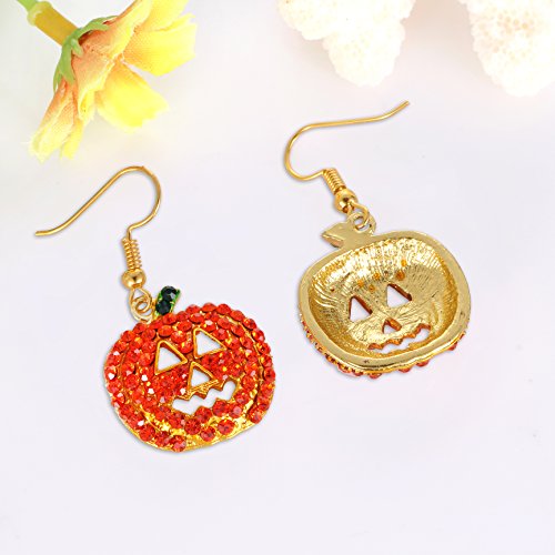 iWenSheng Halloween Pumpkin Earrings Red - Hypoallergenic Crystal Dangle Earring for Women Holiday Night Costume Jewelry Smiling Face Pumpkin Drop Earrings, Fun and Festive3