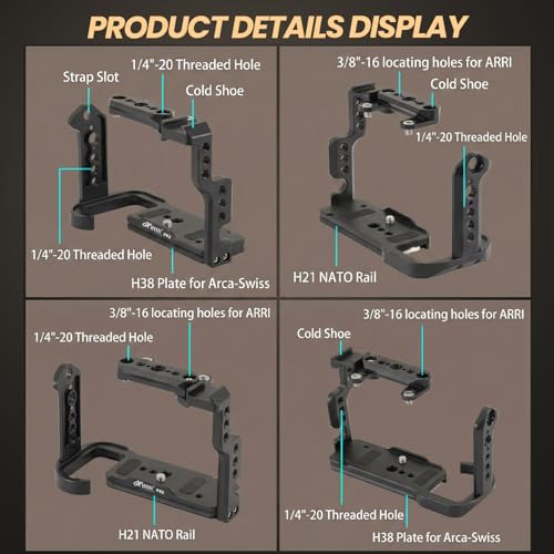 Image of HIFFIN FX2 Metal Camera Cage with Built-in Arca-Type Quick Release Plate, Filmmaking Video Cage with Cold Shoe Mount, 1 /4″ & 3 /8″ Threaded Holes