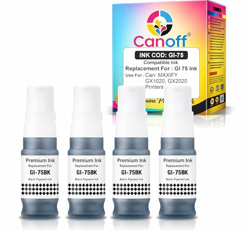 CANOFF GI 75 / GI-75 Refill Compatible Ink Bottle for Canon MAXIFY Series Printers | Pigment Ink | for Maxify Ink Tank GX1070 GX2070 Printers Sharp...