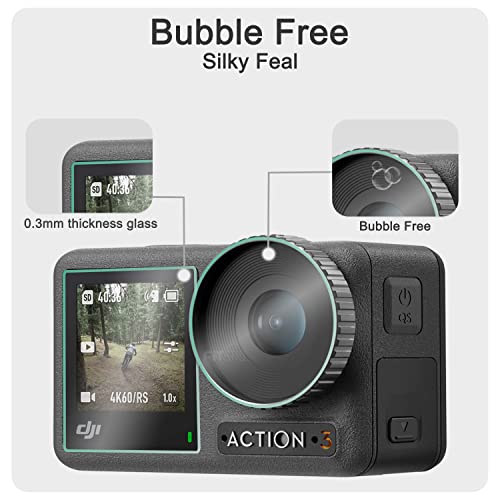 [2 Pack] Tempered Glass Screen Protector Film For Dji Osmo Action 3 Camera+2Pcs Front And Back Screen Protector+2Pcs Lens Film Foil+2Pcs Lens Protection Cover For Dji Osmo Action3 Camera Accessory #TOP2