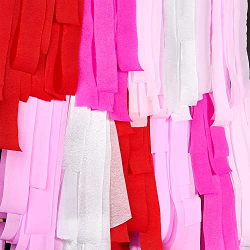 Image of PartyWoo Pink Crepe Paper Streamers 6 Rolls 492 ft Pack of Light and Hot Pink Red White Crepe Paper Rolls for Baby Shower Valentine's Day Wedding Birthday Party Decorations (1.8 Inch x 82 Ft /Rolls)