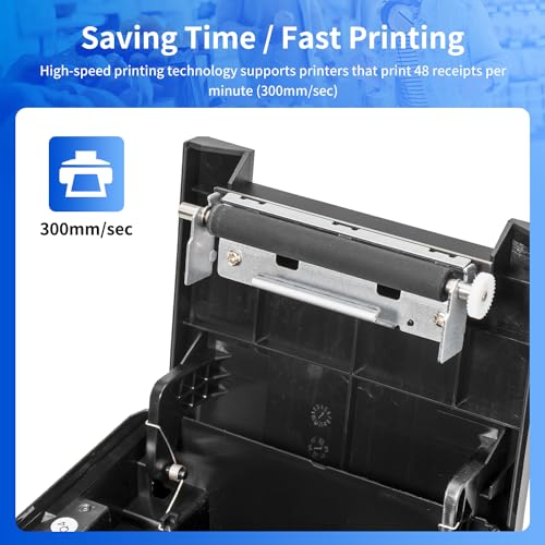 NetumScan 80 mm POS-Quittungsdrucker, 300 mm/s, USB-Thermo-Belegdrucker mit Auto-Cutter-Kassenschublade, USB-Ethernet-Schnittstelle, unterstützt Windows/Mac/Linux, Restaurant-Küchendrucker für ESC/POS