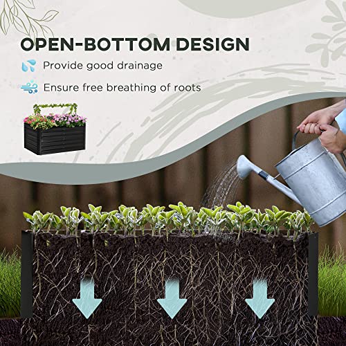 Outsunny Raised Garden Bed With 2 Trellis Tomato Cages, Galvanized Elevated Planter Box With Reinforcing Rods, Elevated & Metal For Climbing Vines, Grapes, Vegetables, 4' X 3' X 2', Black #TOP3