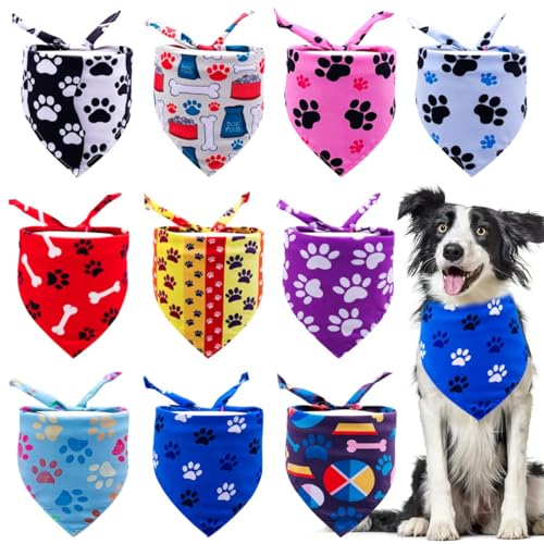 JpGdn 10pcs Pack Dog Bandanas Paw Pattern Triangle Scarf for Small Medium Large Dogs Cats Pigs Soft Bibs Washable Pet Neckerchief Dog Grooming Accessories Costume (Size M 10 colors)