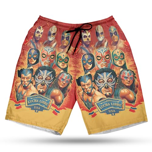 Lucha Libre Men's Swim Trunks - Wrestling Lovers Quick-Dry Hawaiian Swim Shorts for Men Series 08