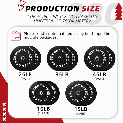 Image of Fitvids Olympic Bumper Plates Set 2' Weight Plates for Strength Training & Weightlifting Set: 280 lbs (4x 10LB+2x 15 /25 /35 /45 LB Pairs)