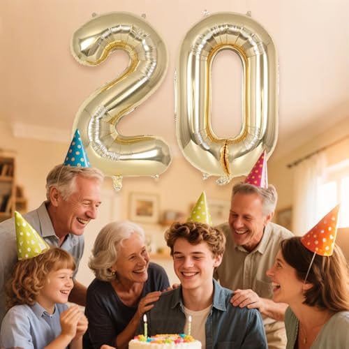 Image of Champagne Gold Large Number 20 Balloon, 40 Inch Light Gold Foil Helium Number Balloons, Giant Mylar Number 20 Balloons for 20 Years Old Birthday Party Anniversary Decorations (Champagne Gold 20)