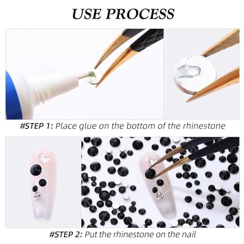 Image of Black Flatback Rhinestones, Glass Rhinestones for Nail Art and Craft, Glue Fix, Loose Crystal Gemstones(Black, SS8, 2880pcs, 2.3-2.5mm)