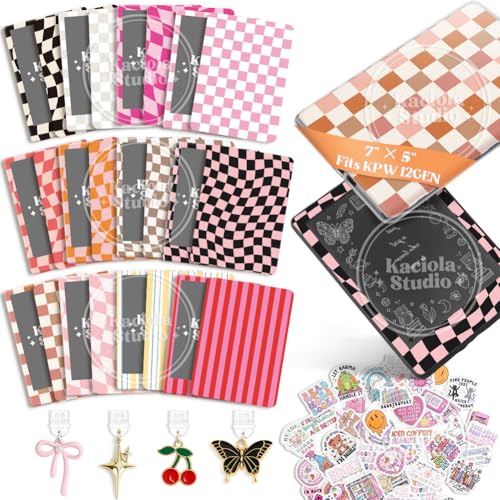 Image of KACIOLA STUDIO 24PCS Warm Color Skin for E-Reader, and 4PCS Type C Charms for E-Reader with Scrapbook Stickers, 7 inchx5 inch Skin Front and Back Decal Inserts for Paper White 12th (Warm Color)