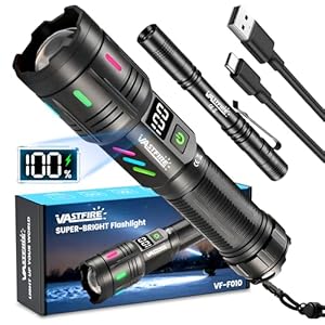 VASTFIRE Taschenlampe LED Aufladbar 500000 Lumens, Extrem Hell 30W USB Taktische Taschenlampen Batterie, Wasserdichte Starke Flashlight Torch mit Stiftlampe, für Camping, Wandern, Outdoor, Notfäll