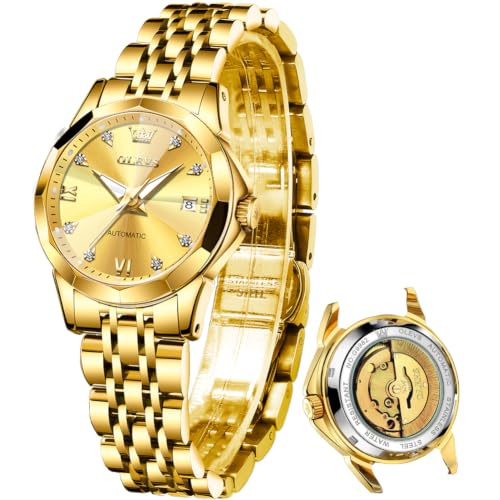 Image of OLEVS Womens Watches Automatic Luxury Dress Ladies Watch Ceramic Strap Rose Gold Self Winding Female Wrist Watch