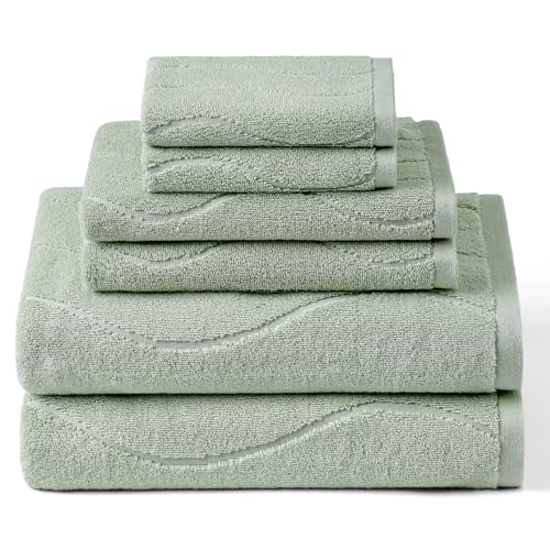 Ultra Soft 6-Piece Towels Set, 100% Cotton Thick Soft Highly Absorbent Wavy Striped Towels, Quick Dry, Bathroom Towels Set (2 Bath Towels, 2 Hand Towels, 2 Washcloths) Perfect for Bathroom