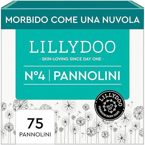 Pannolini LILLYDOO delicati sulla pelle - taglia 4 (9+ kg), pacco scorta (75 unità), protezione contro le fuoriuscite, morbidi, senza profumi & lozioni e dermatologicamente testati