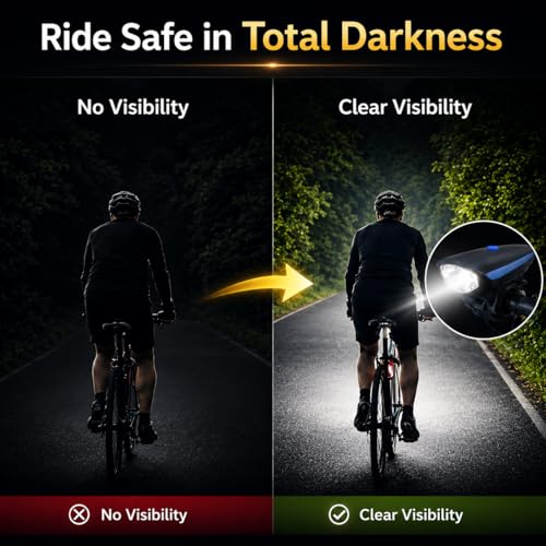 Image of PulGos Rechargeable Cycle Light for Bicycle with 𝟏𝟒𝟎𝐝𝐁 Horn (𝟓 Sound Modes), Bright LED Cycle Headlight(𝟑 𝐋𝐢𝐠𝐡𝐭 𝐌𝐨𝐝𝐞), Up to 𝟒𝟖 𝐡𝐫𝐬 𝐁𝐚𝐭𝐭𝐞𝐫𝐲 𝐥𝐢𝐟𝐞, Ideal for Night Riding