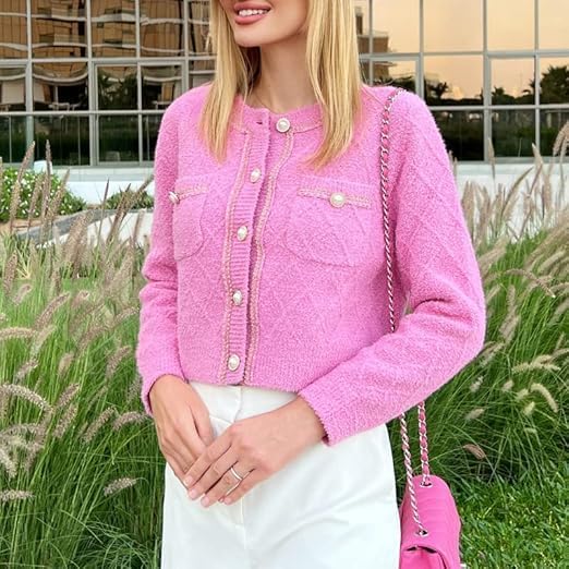 URBAN REVIVO Women's Knit Cardigan Sweaters Casual Long Sleeve Open Front Button Down Cropped Jackets - Image 5