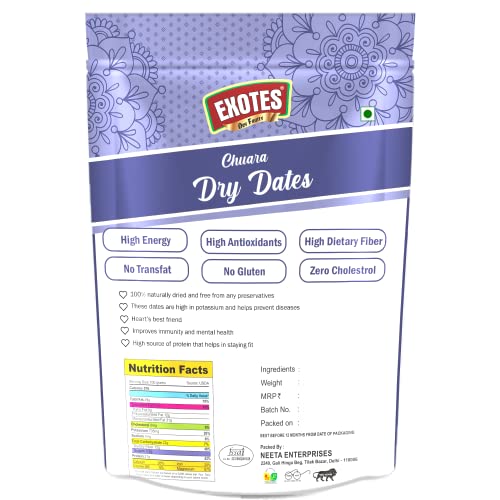 Image of Exotes Peela Chuara 1000 Grams (250 Grams X 4) - Traditional Yellow Dry Dates | Peela Sukha Khajoor Known For Their Natural Sweetness | Widely Used in Indian Kitchens for Sweets, Kheer, and Health Recipes | Gives Energy & Fiber Source