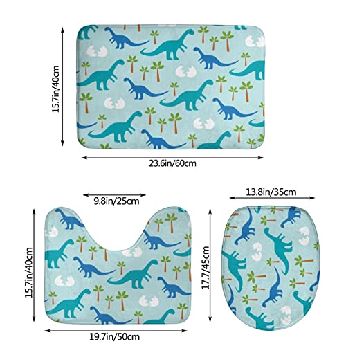 SHEYZYLTD Badematte + Konturmatte + Toilettendeckelbezug Niedliche Anime Dinosaurier 3 Stück Badematte Set, mit rutschfester Klebeunterseite – Bild 4