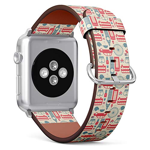 Compatible with Big Apple Watch 42mm, 44mm, 45mm (All Series) Leather Watch Wrist Band Strap Bracelet with Adapters (London Symbols)