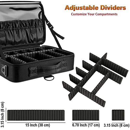 Image of Travel Makeup Case, Professional Cosmetic Train Cases Artist Storage Bag Make Up Tool Boxes Brushes Bags with Compartments Vanity Organizer (16 INCH(1 Layer), Black)