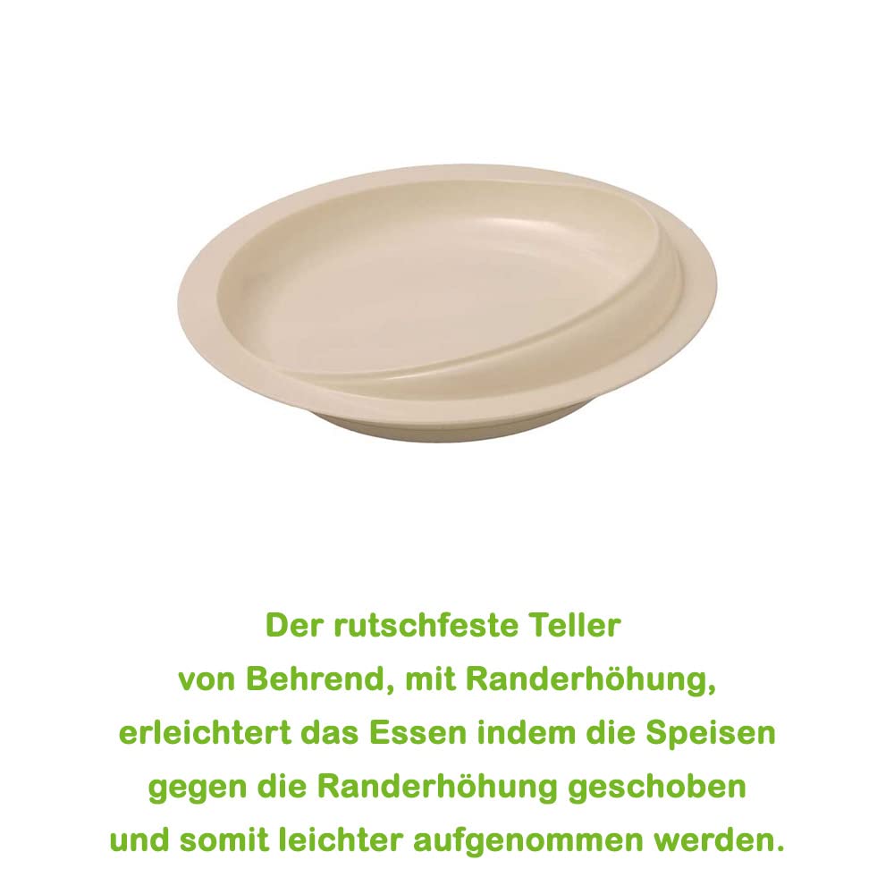 1 assiette Behrend avec rebord surélevé, assiette d'aide à la nourriture, pieds en caoutchouc antidérapants, plastique ABS.