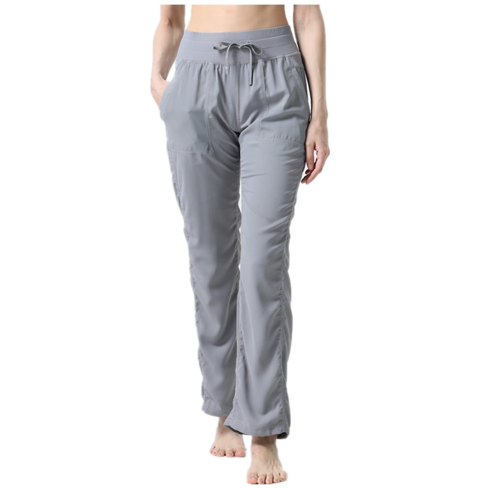 Solid Color Straight Wide Leg Pants Womens high Waist Loose and Thin Casual Fashion Trousers 8 Yards Gray